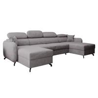 WOHNLANDSCHAFT Ribella 5 Grau 345/180/100 cm mit Schlaffunktion - Hellgrau/Schwarz, Textil/Metall (345/100/180cm) - AX Living