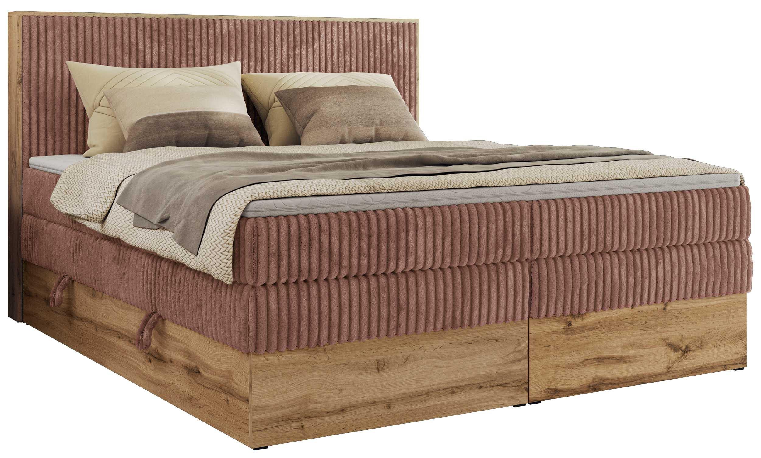 BOXBETT WOOD CLASSIC KING 160/200 - Rosa Cord - H4 - Rosa, Textil (160/200cm) - MKS