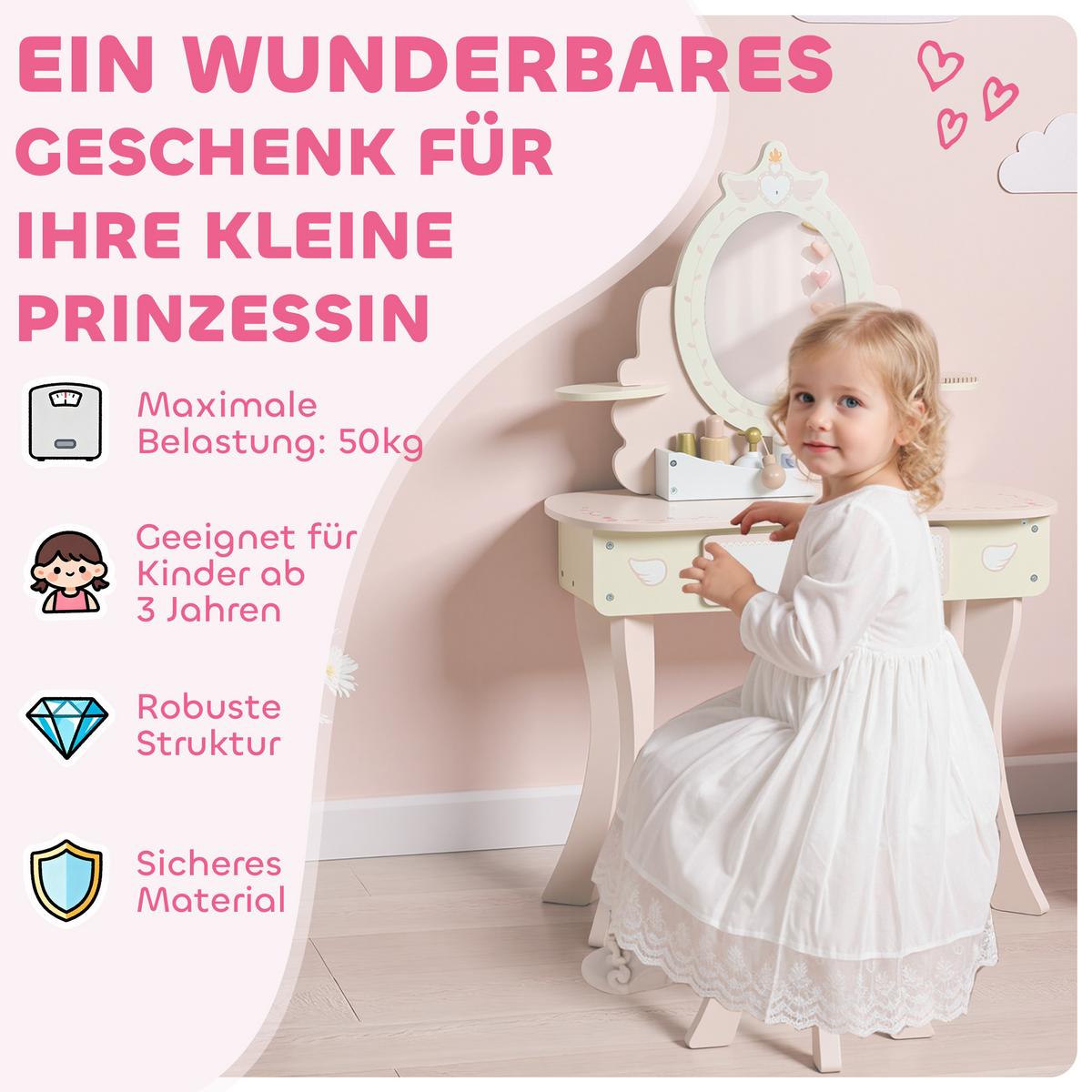SCHMINKTISCH-KINDER 9er Set MDF Holz Rosa - Rosa, Holz/Holzwerkstoff (29.6/89.8/59.8cm) - AIYAPLAY