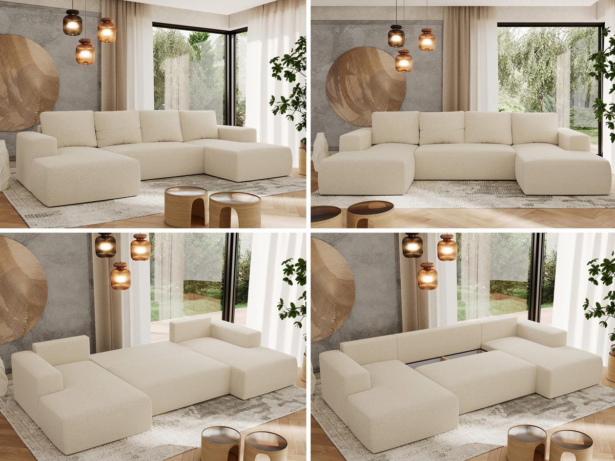 WOHNLANDSCHAFT TRENTINO U Beige Boucle - Beige/Schwarz, Kunststoff/Textil (334/91/163cm) - MKS