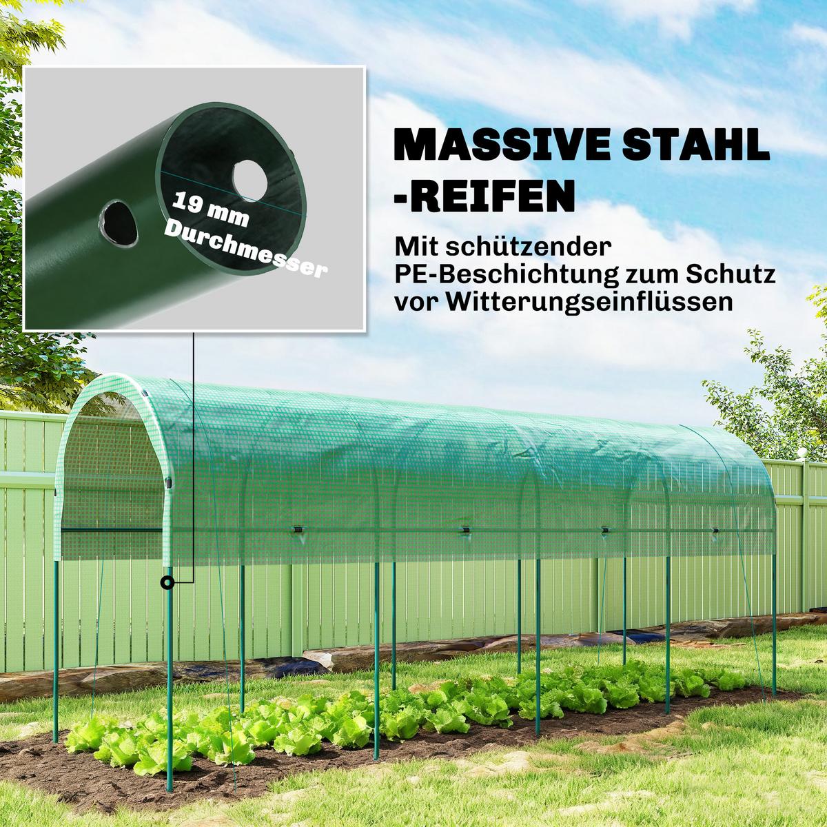 GEWÄCHSHAUS mit Bogendach Grün 400/120/170 cm - Grün, Metall (120/170/400cm) - Outsunny