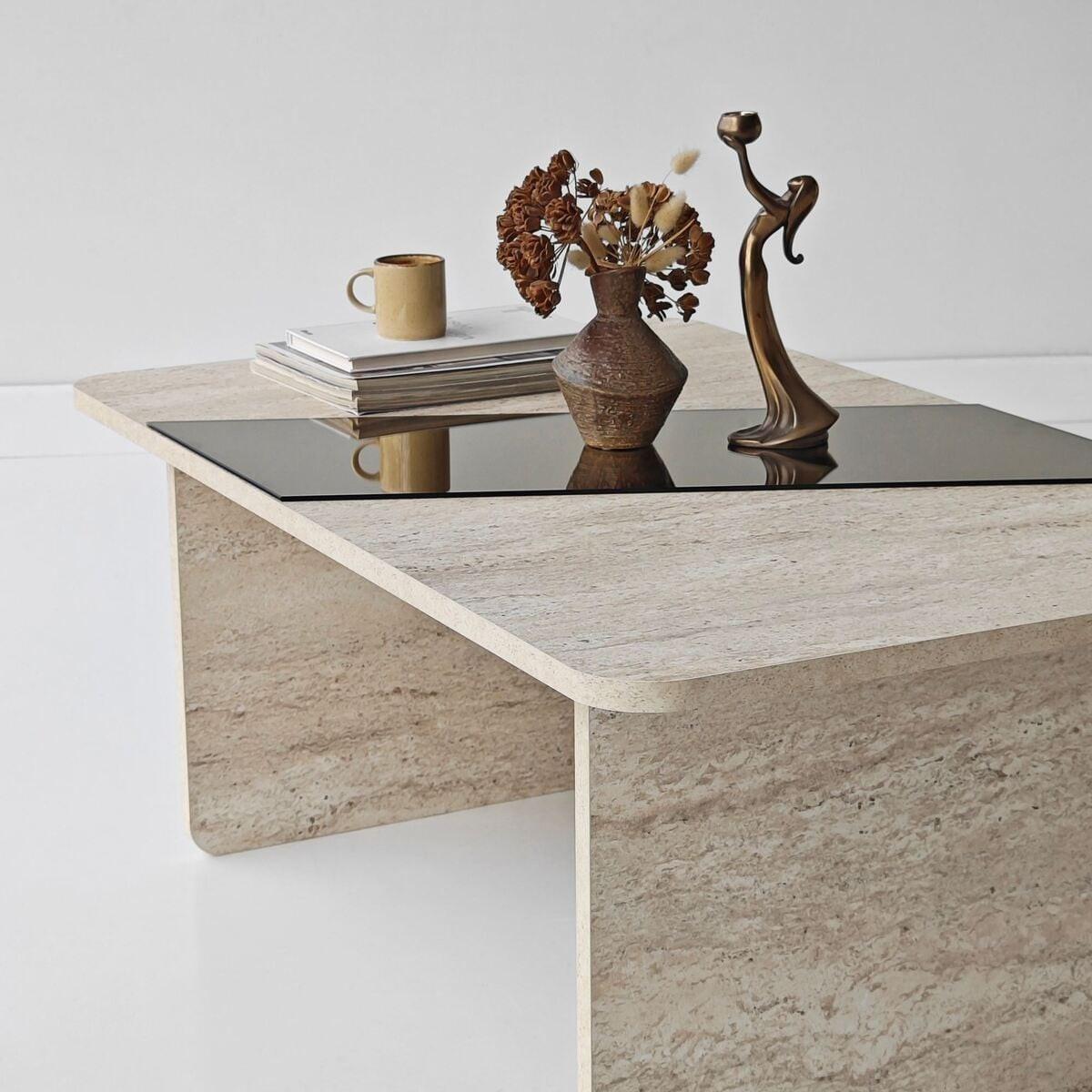 COUCHTISCH mit rechteckiger Spiegelplatte 100/60/40 cm - Beige, Holzwerkstoff (7/60/40cm) - Calicosy