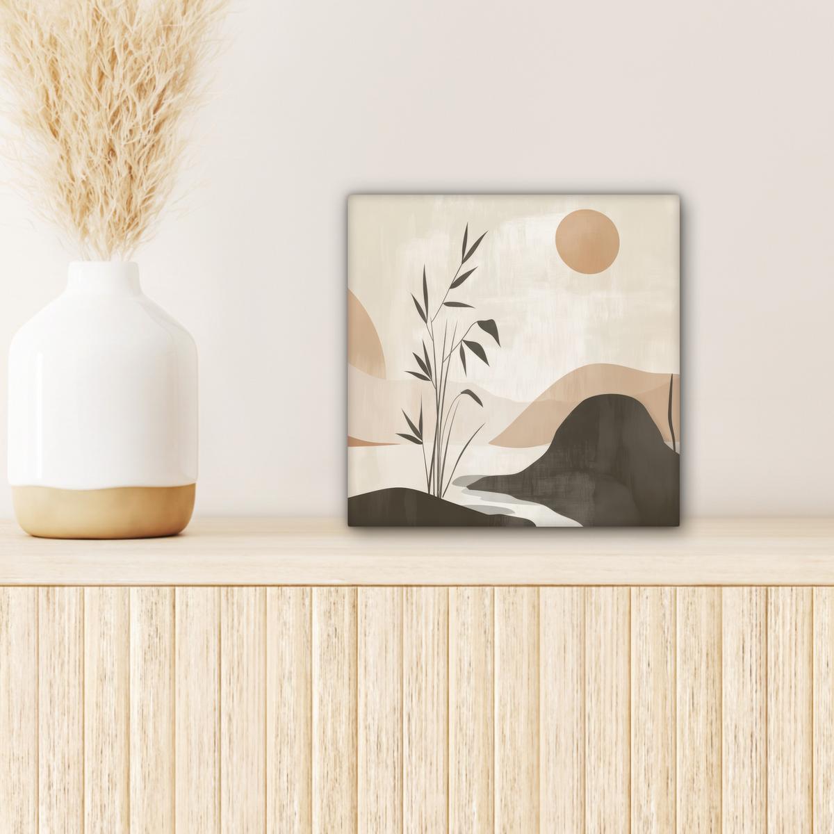LEINWANDBILD Japandi - Landschaft - Beige Deko Wohnzimmer 20x20 cm - Cognac, Textil (20/20cm) - MuchoWow