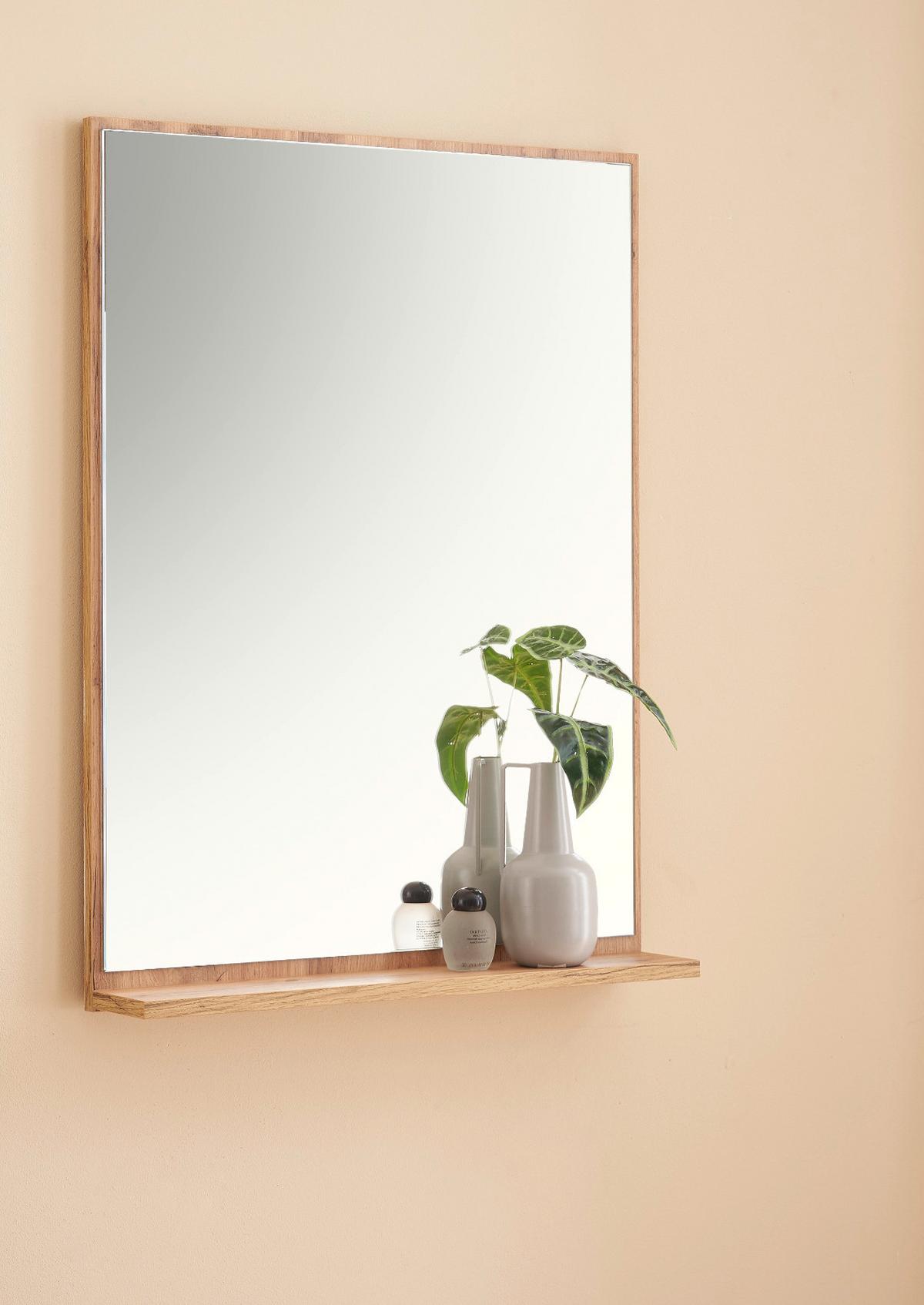 BADSPIEGEL Wotan Eiche, Badspiegel mit Ablage 60 x 80 cm, Center - Eiche Wotan, Glas/Holzwerkstoff (60/80/12cm) - Furn.Design
