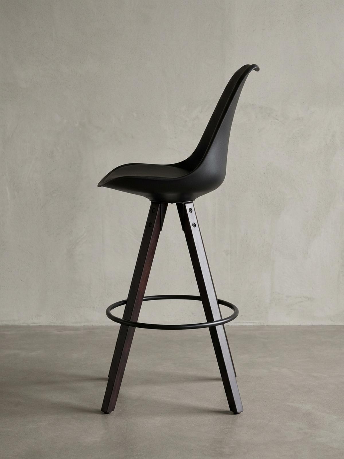 BARHOCKER – Skandinavisch, Kunstleder, Rückenlehne, X-Beine mit Metallring - Schwarz, Holz/Kunststoff (49/113/53cm) - KADIMA DESIGN