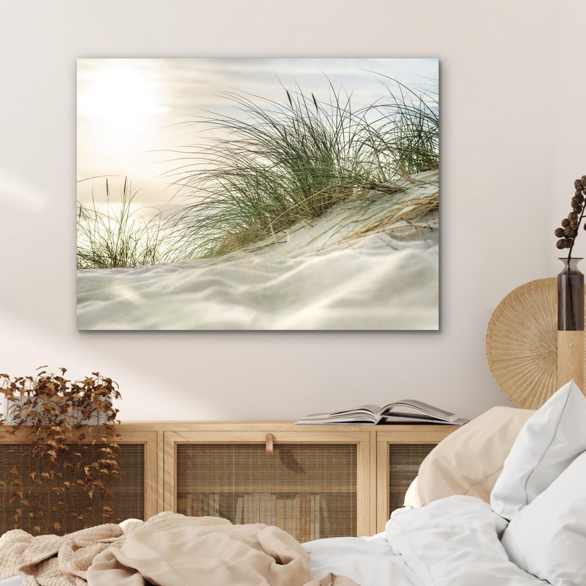 METALLBILD Dünen mit Strandhafer in der Sonne des Nationalparks Schleswig-Holsteinisches Wattenmeer 80x60 cm - Creme, Metall (80/60cm) - MuchoWow