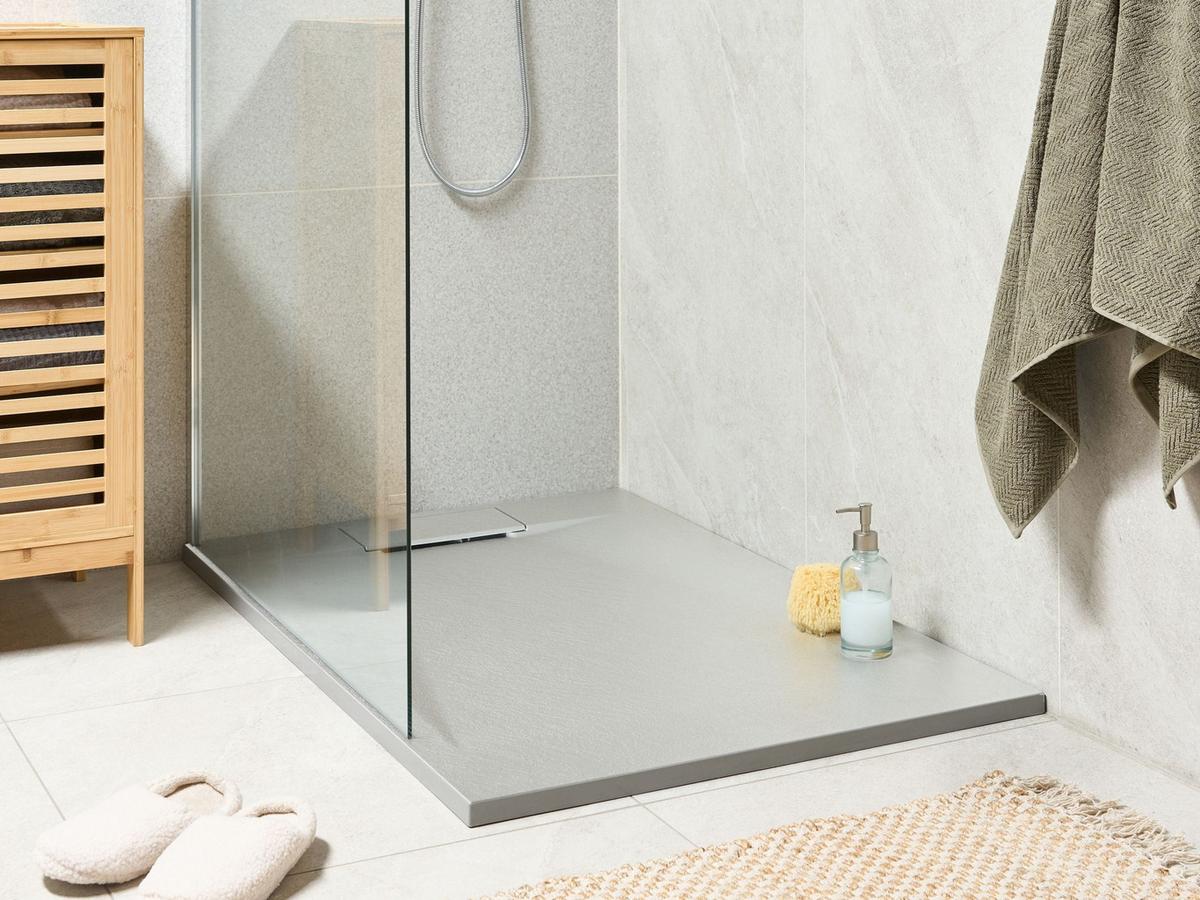 DUSCHWANNE 80/120/3 cm Grau Azzurro - Dunkelgrau/Grau, Kunststoff (120/3/80cm) - Beliani