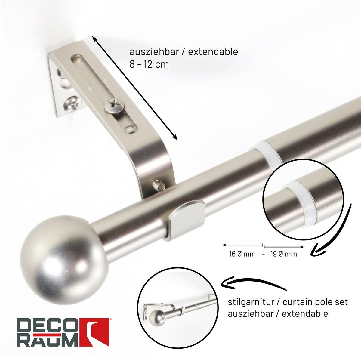 GARDINENSTANGE ausziehbar 120-210cm 1-Lauf Flexa Kugel - Silberfarben, Metall (120cm) - Deco-Raum