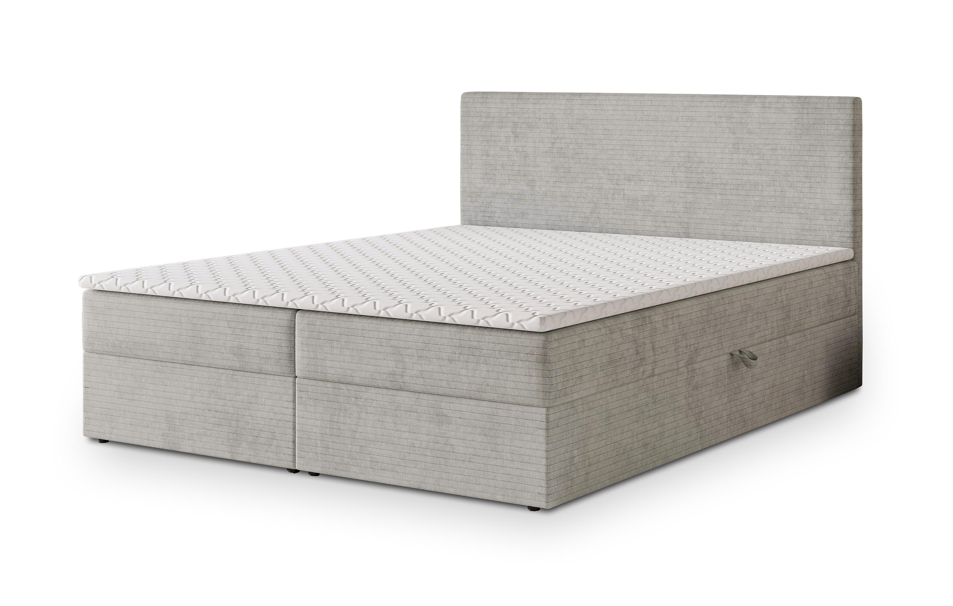BOXBETT NIRA 180x200 cm mit Matratze und Topper - Hellgrau - Hellgrau, Holz (180/200cm) - MASSENO