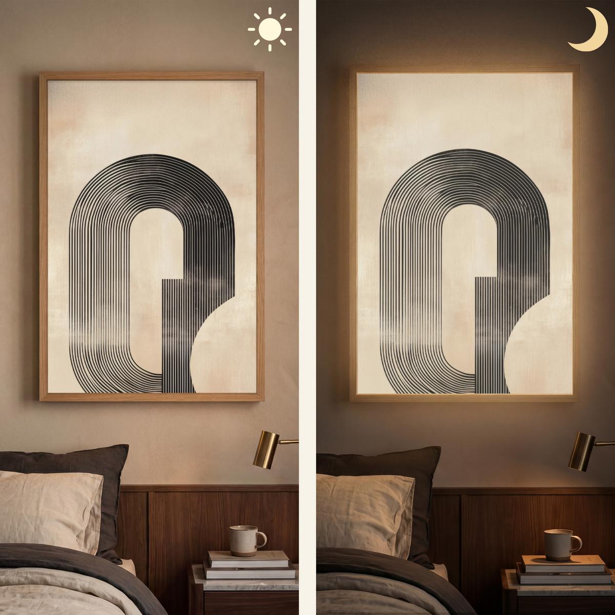 WANDLEUCHTE MIT AKKU Schleife - Streifen - Minimalistisch - Schwarz 60x90 cm - Beige, Holzwerkstoff (60/90/8cm) - OnlyWow