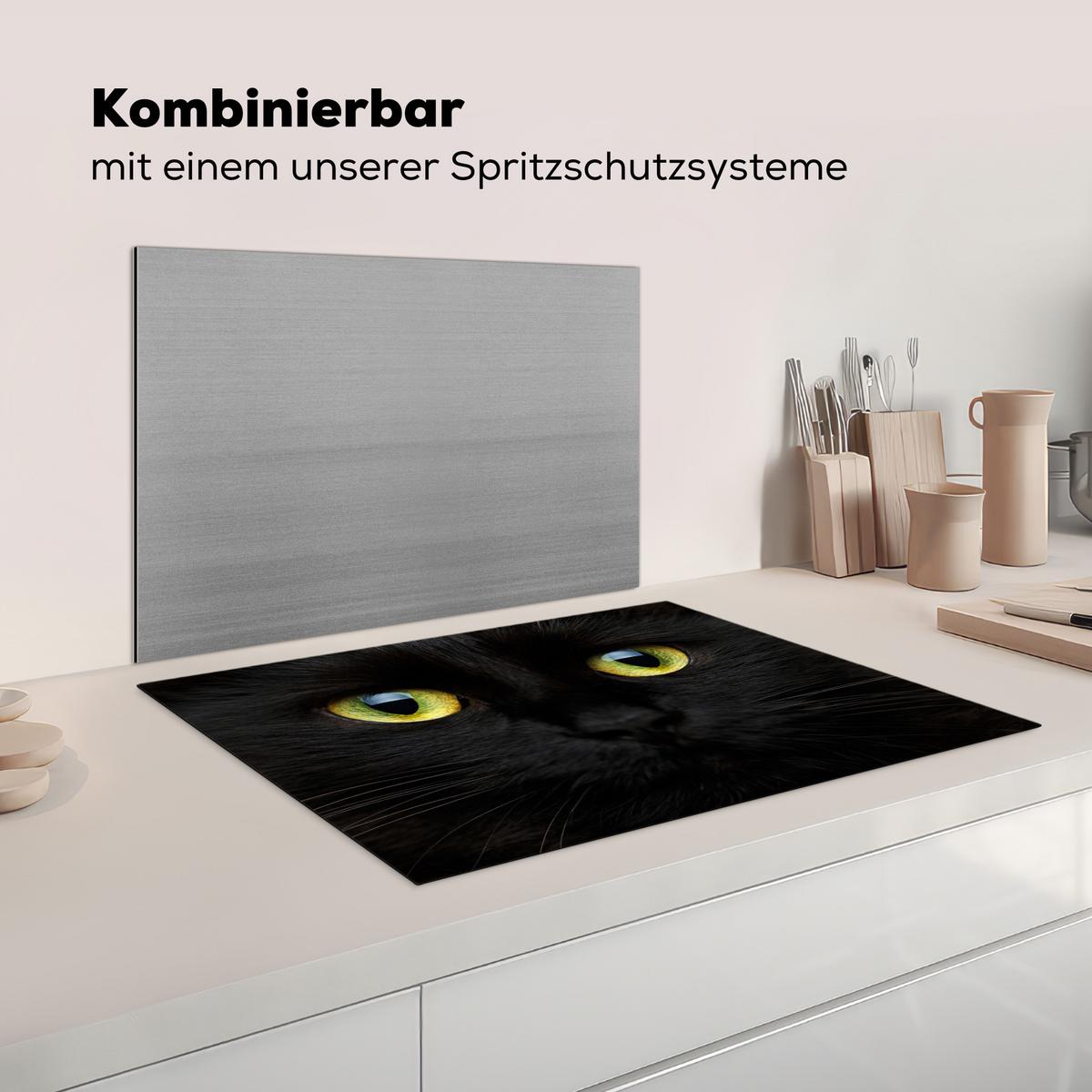 HERDABDECKPLATTE Katze - Augen - Gelb - Schwarz Herdabdeckung Induktionsfeld 75x52 cm - Schwarz, Kunststoff (75/52/0.2cm) - MuchoWow