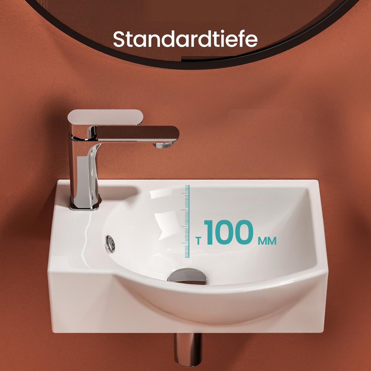 WASCHBECKEN Keramik Bauchform Hahnloch rechts Weiß 40,5 / 28 / 14 cm - Weiß, Keramik (40.5/14/28cm) - EMKE