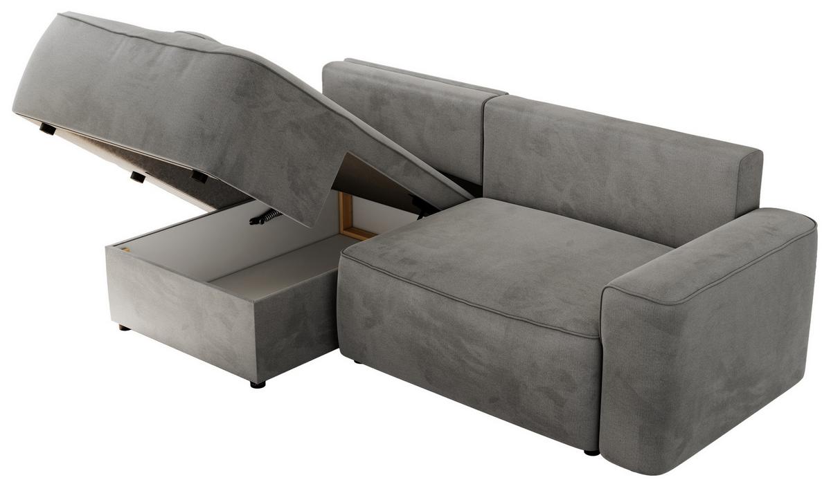 ECKSOFA BELLUNO L Hellgrau Velvet - Links - Hellgrau/Schwarz, Textil (144/233cm) - MKS