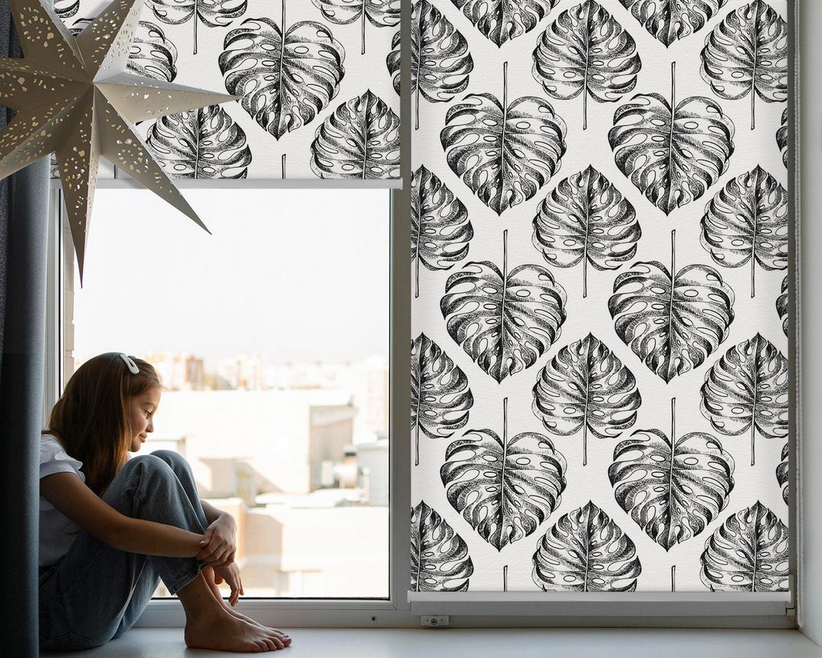 INNENROLLO - Fensterrollo - Rollo - 100x180 cm - Graue Blätter - Grau, Kunststoff (100/180/0.5cm) - TULUP