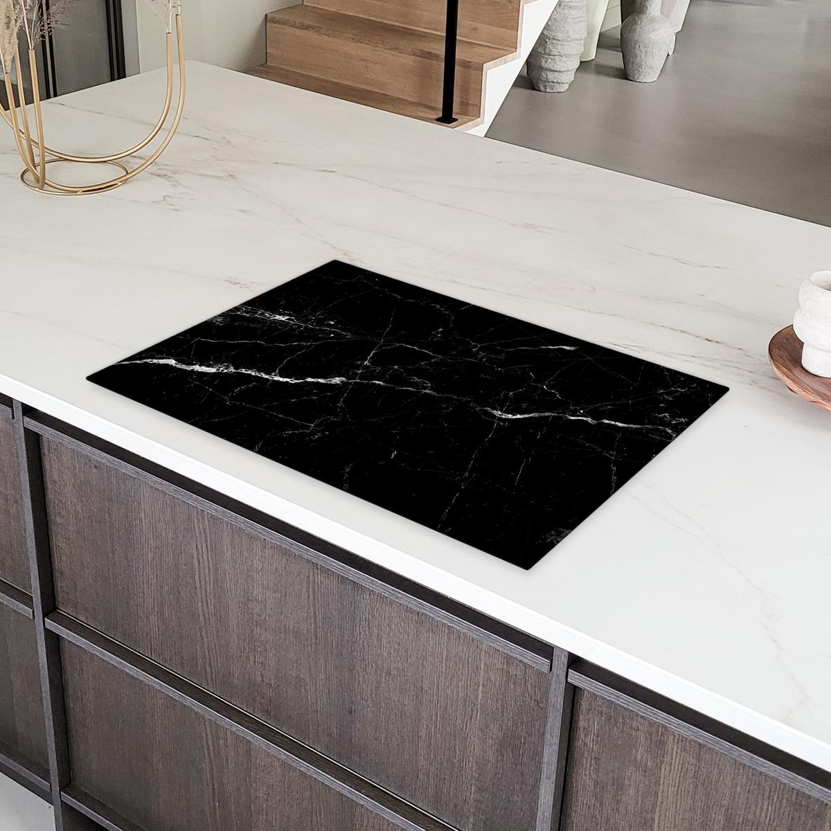 HERDABDECKPLATTE Marmoroptik - Schwarz - Luxus Induktionsschutz 80x52.2 cm - Grau, Kunststoff (80.2/52.2/0.2cm) - MuchoWow