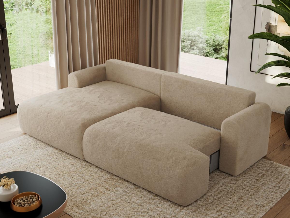 ECKSCHLAFSOFA TONO L Beige Plüsch - links - Beige/Schwarz, Kunststoff/Textil (260/150cm) - MKS