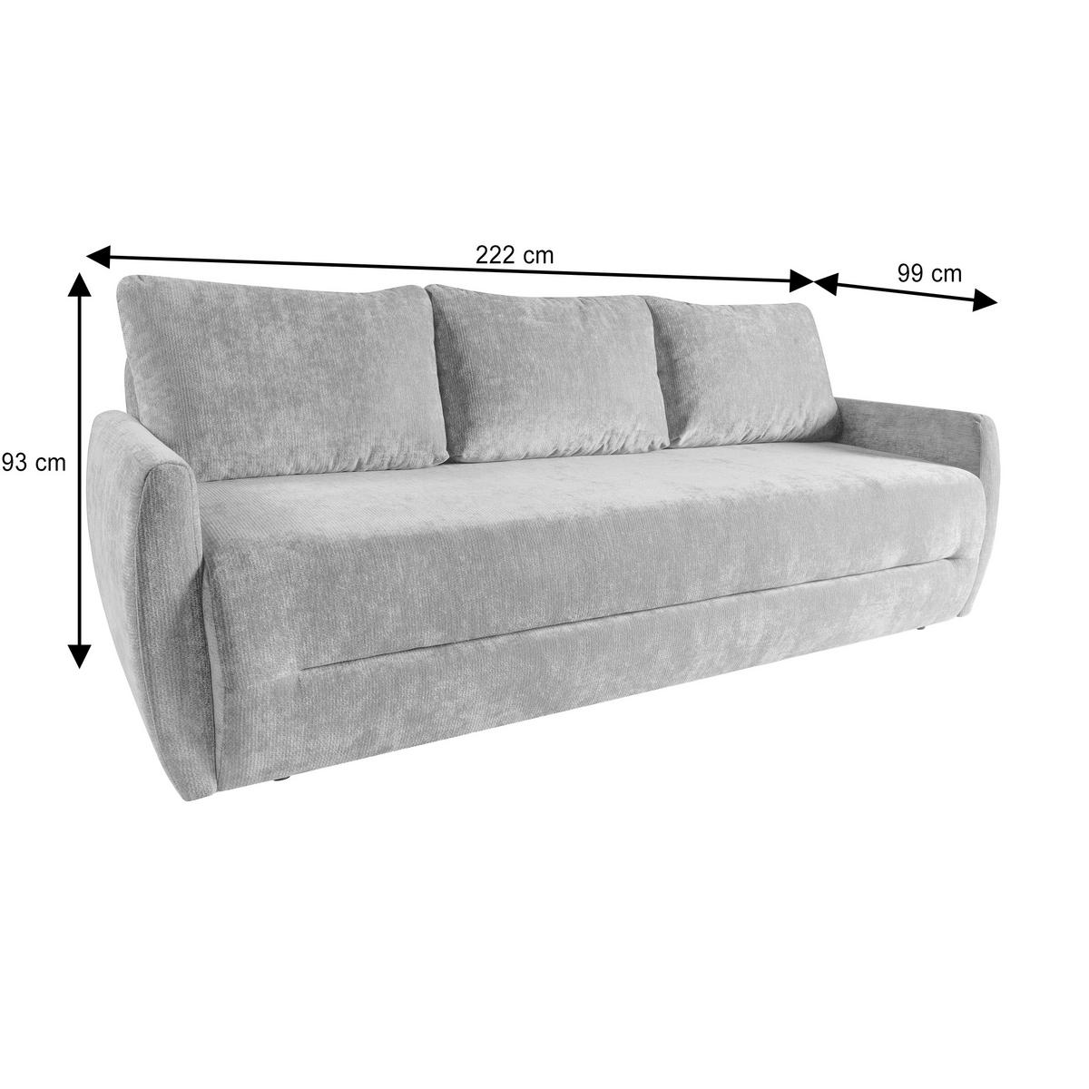 SCHLAFSOFA Piero 3-Sitzer mit Schlaffunktion, Grau - Grau, Textil (222/93/99cm) - Beautysofa