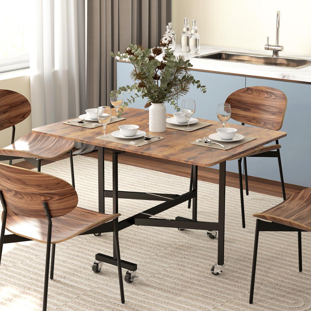 ESSTISCH Klappbar Küchentisch mit Rollen Bremsen für 4-6 Personen Rustikal-Braun - Schwarz/Braun, Holzwerkstoff/Metall (120/80/73cm) - HOMCOM