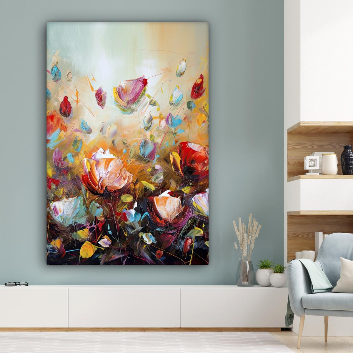 LEINWANDBILD Blumen - Kunst - Natur - Ölgemälde Deko Groß 90x140 cm - Multicolor, Textil (90/140cm) - MuchoWow