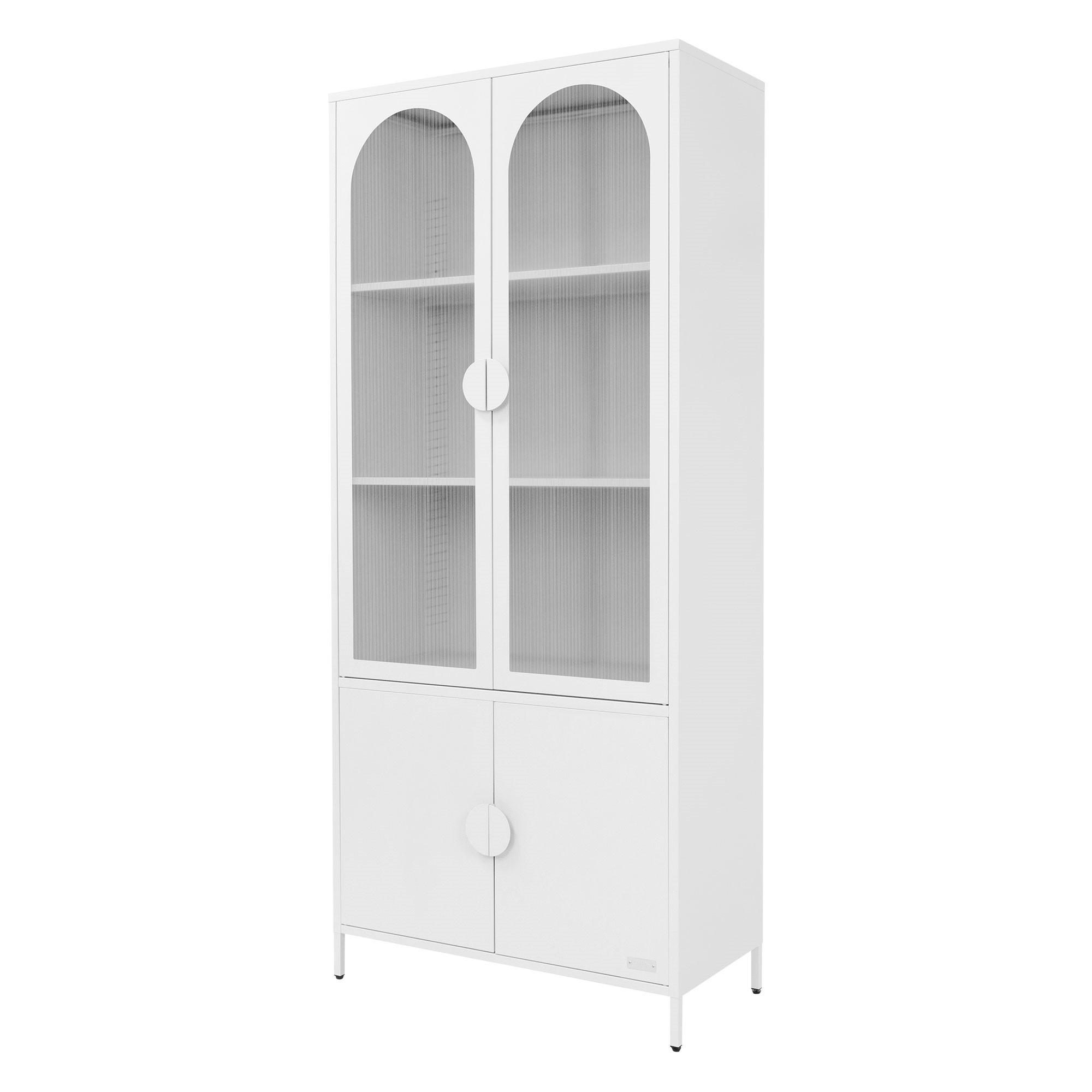 VITRINENSCHRANK 80x185x40 cm Weiß aus Stahl mit 4 Türen - Weiß, Metall (80/185/40cm) - ML-DESIGN