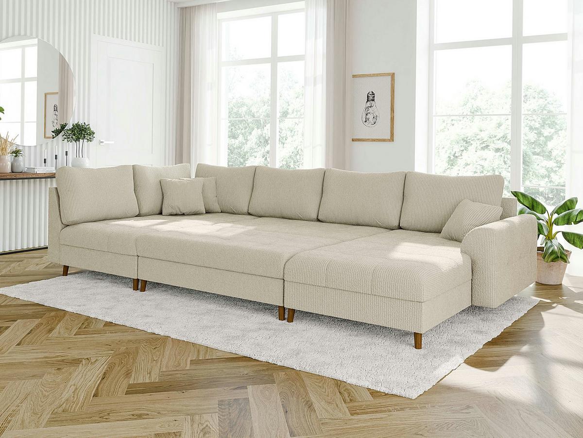 WOHNLANDSCHAFT inkl. Hocker Alma Beige Cord - Beige/Braun, Holz/Textil (310/81/161cm) - S-Style Möbel