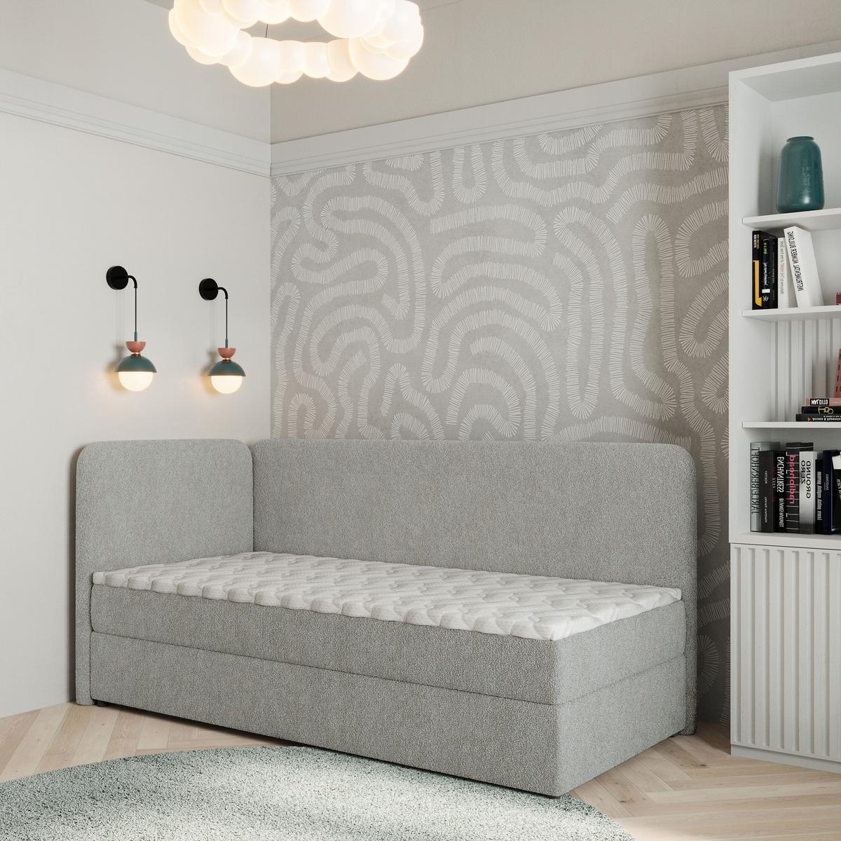 BOXBETT GINA 80x200 cm mit Matratze und Topper, H2+H3 - Hellgrau - Hellgrau, Holz (80/200cm) - MASSENO