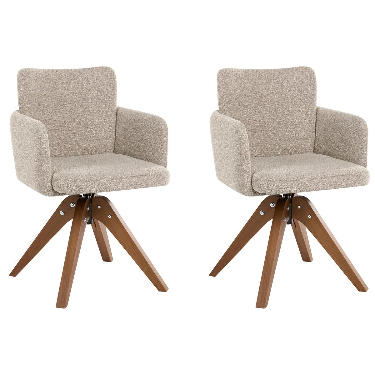 ESSZIMMERSTUHL 2er Set drehbar Bouclé Beige Evelyn - Beige/Braun, Holz/Textil (64/80/64cm) - Beliani