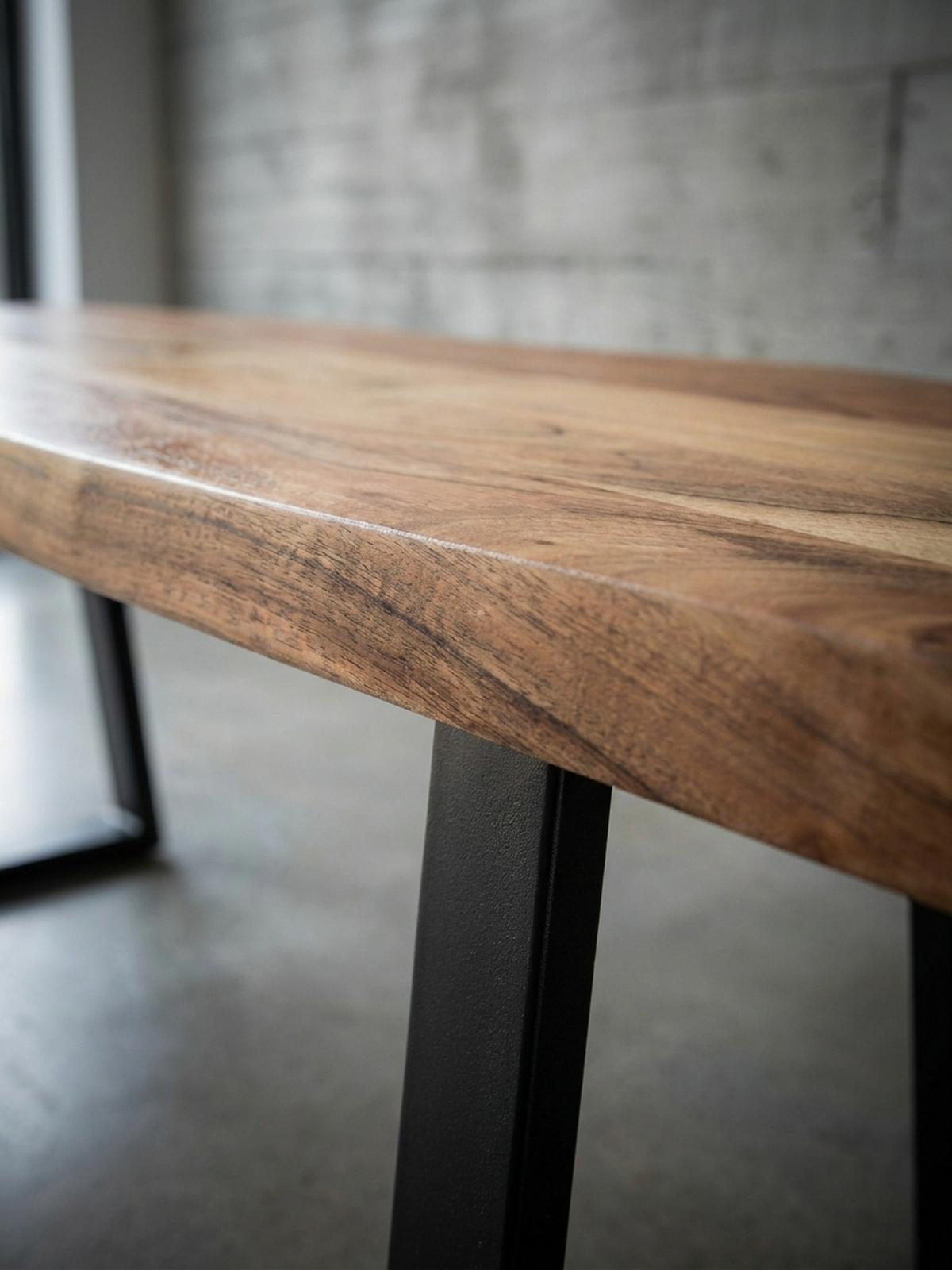ESSZIMMERBANK Massivholz Metall Baumkante ohne Lehne, Akazie 140x40x46 cm - Schwarz/Braun, Holz/Metall (140/46/40cm) - KADIMA DESIGN