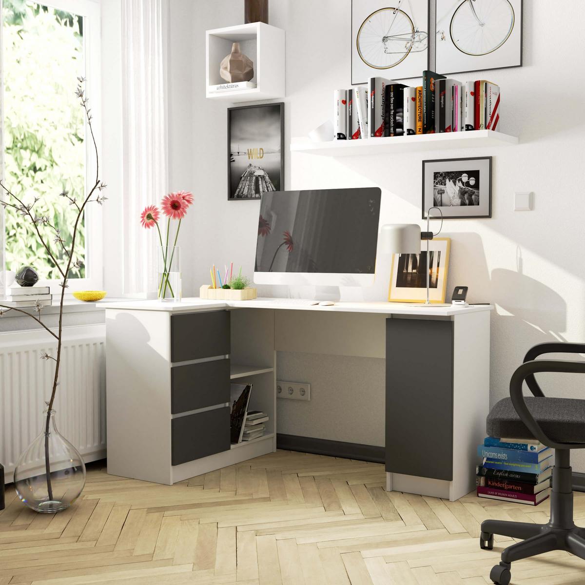 SCHREIBTISCH Weiß, Graphit Grau 77/155/85 - Weiß, Holzwerkstoff (120/50/77cm) - RAUMHIRSCH FURNITURE