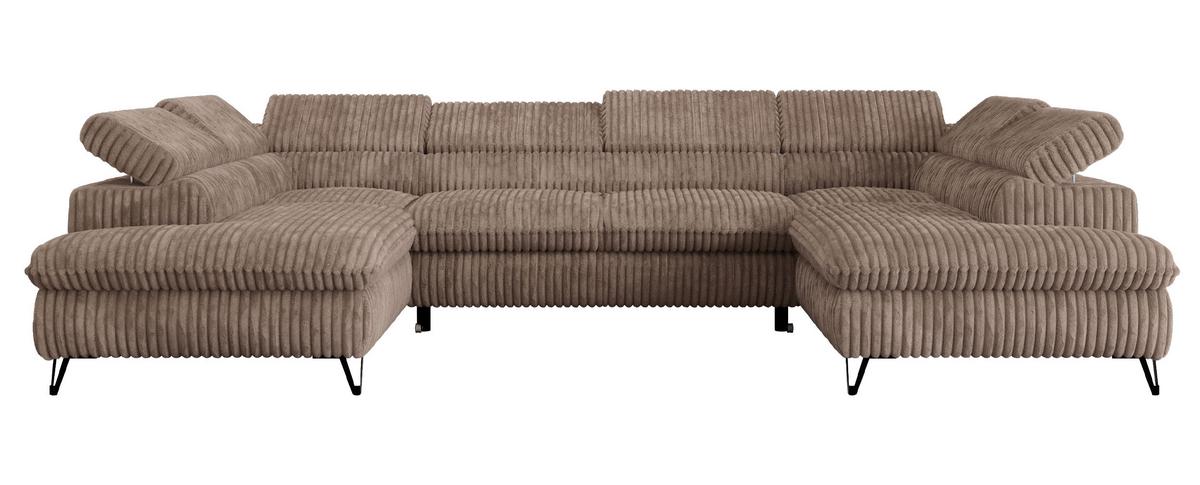 WOHNLANDSCHAFT PEDRO U Cord Braun - Schwarz/Braun, Textil/Metall (346/76/208cm) - MKS