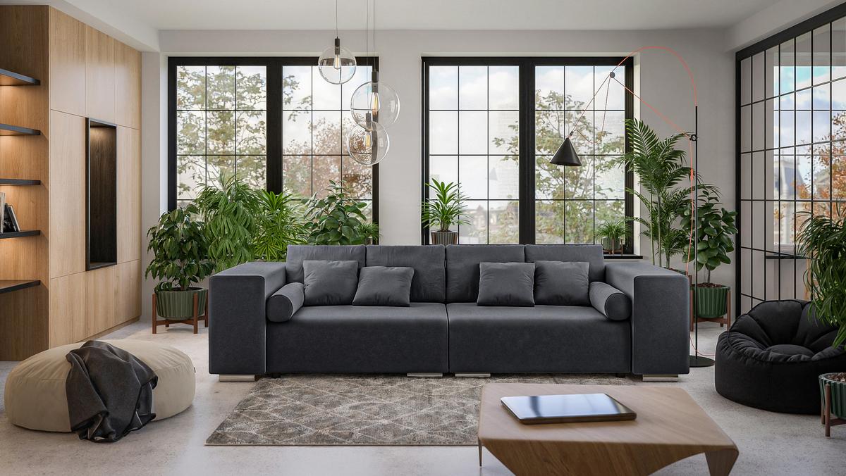 BIGSOFA Kami Microfaser Graphit - Graphitfarben/Schwarz, Kunststoff/Textil (290/80/110cm) - S-Style