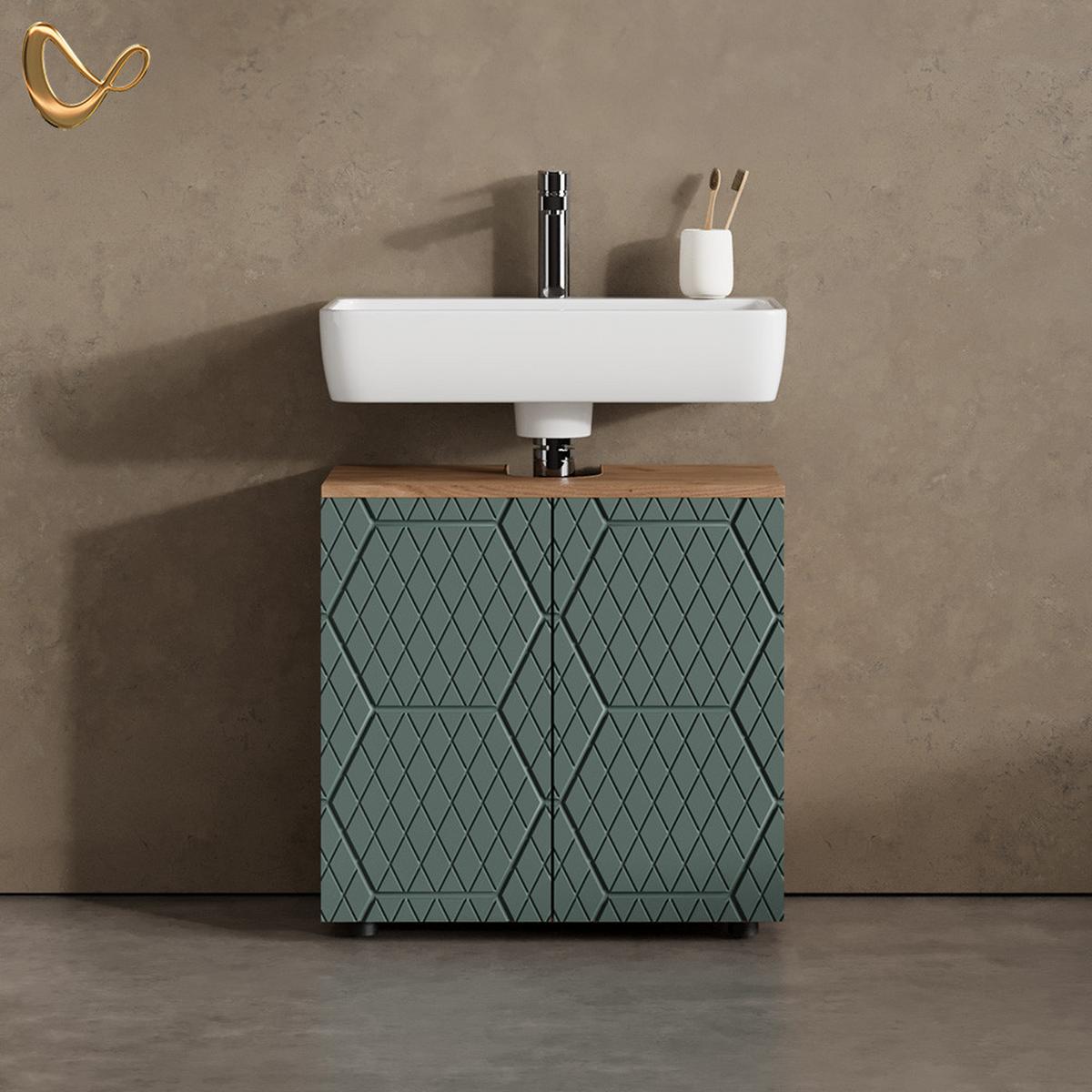 WASCHBECKENUNTERSCHRANK Ronco Grün/Goldkraft Eiche 60 x 59 cm - Honigeiche/Grün, Holzwerkstoff (60/59/30cm) - Livinity®
