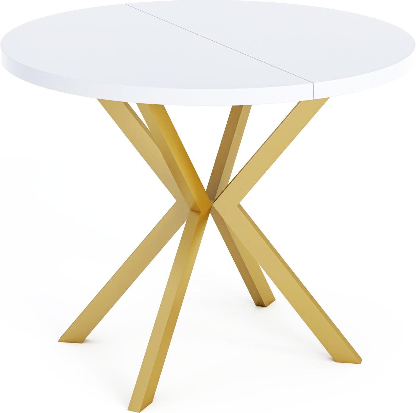 ESSTISCH Flora runder ausziehbarer, Weiß 120-200/120/76 cm - Goldfarben/Weiß, Holzwerkstoff/Metall (120/200/76cm) - WFL GROUP
