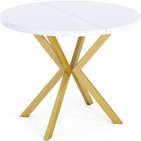 ESSTISCH Flora runder ausziehbarer, Weiß 120-200/120/76 cm - Goldfarben/Weiß, Holzwerkstoff/Metall (120/200/76cm) - WFL GROUP