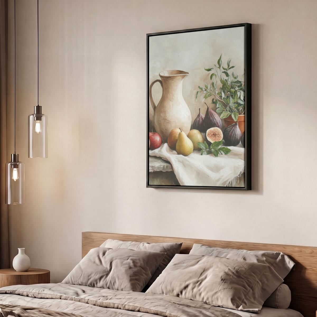 LEINWAND Bilder mit Rahmen - Obst - Kräuter - Ländlich - 60x80 - Naturfarben, Textil (60/80cm) - MuchoWow
