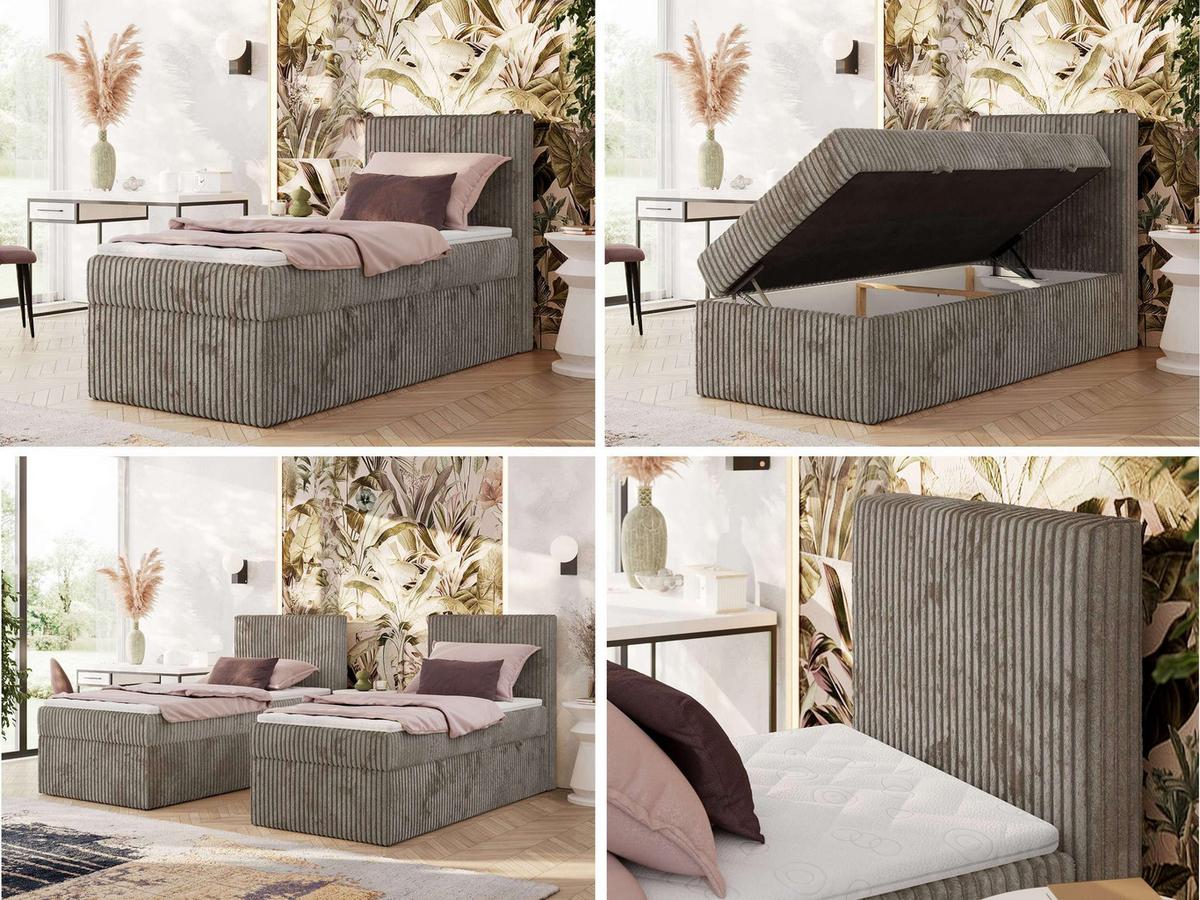 BOXBETT TILIANO 90/200 - Hellbraun Cord - H4 - Rechts - Hellbraun, Textil (90/200cm) - MKS
