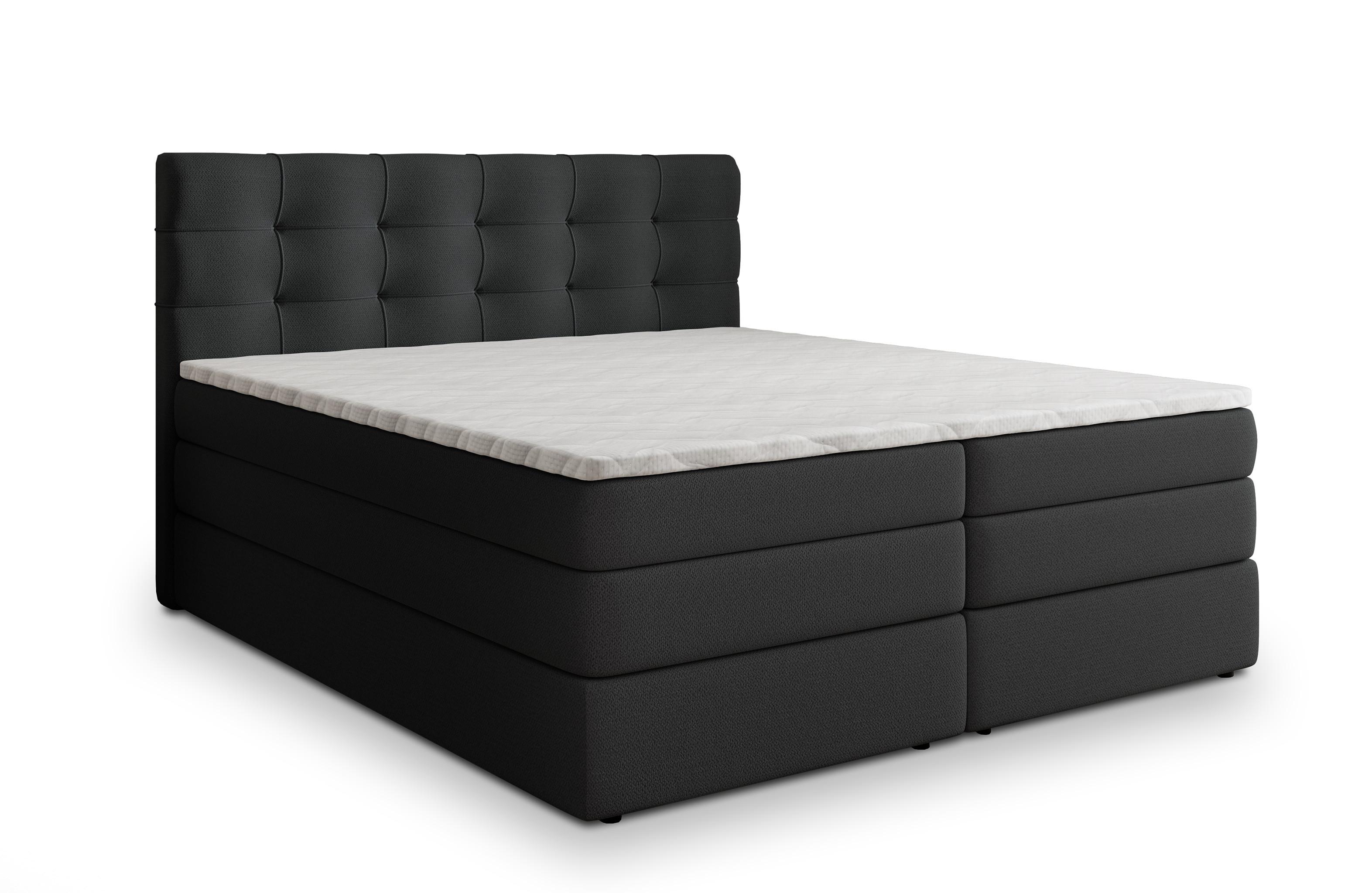 BOXSPRINGBETT AREZI 140x200 cm mit Matratze und Topper - Schwarz - Schwarz, Holz (140/200cm) - MASSENO