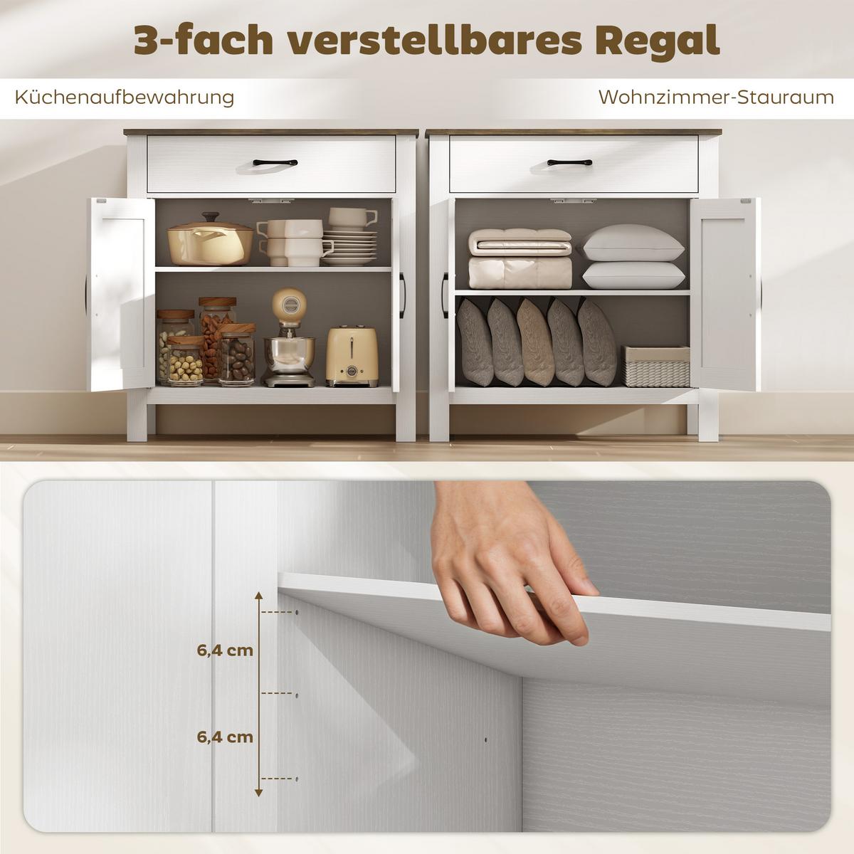 SIDEBOARD Spanplatte 77/40/82 cm Weiß - Weiß, Holzwerkstoff (39.3/81.5/77cm) - HOMCOM