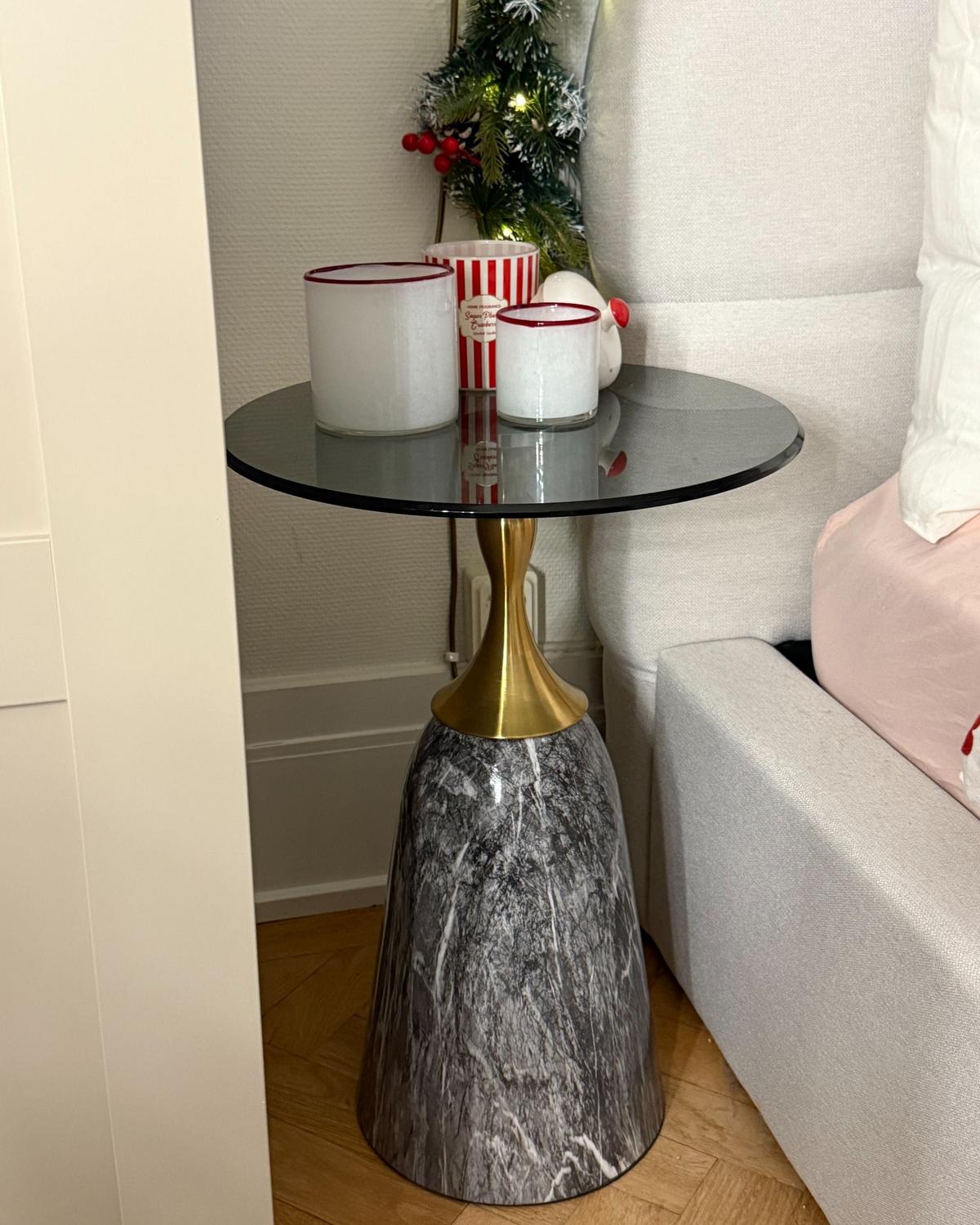 BEISTELLTISCH Sicherheitsglas Grauer Marmor Carter - Grau, Metall (40/40/55cm) - Beliani