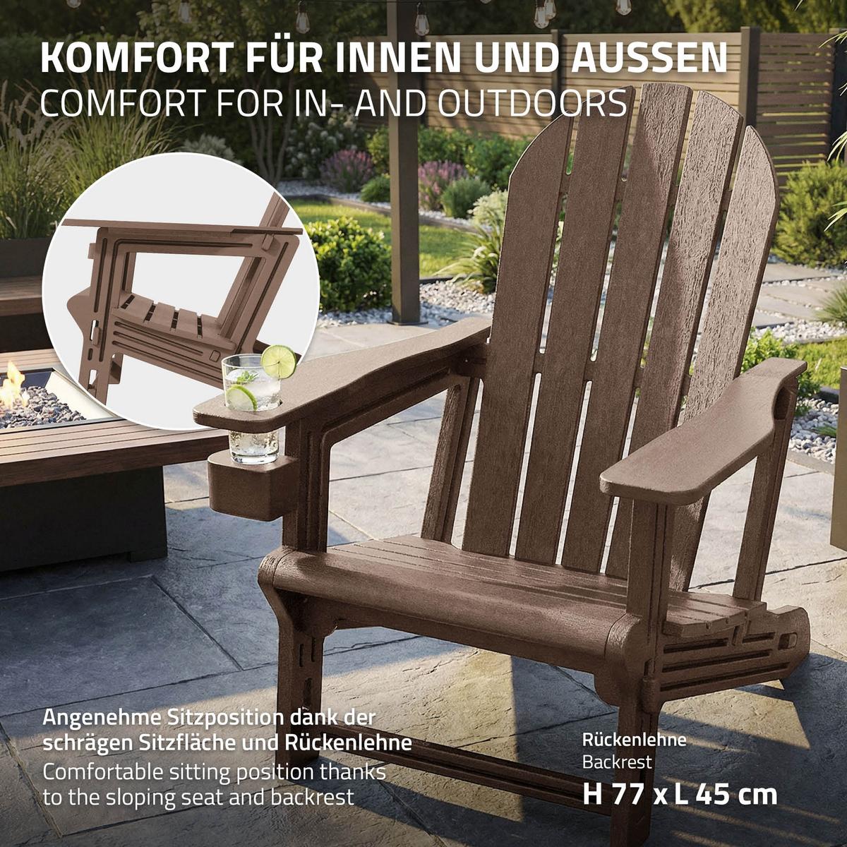 ADIRONDACK LOUNGESTUHL mit Getränkehalter Braun aus Kunststoff - Braun, Kunststoff (54.5/91/76cm) - ML-DESIGN