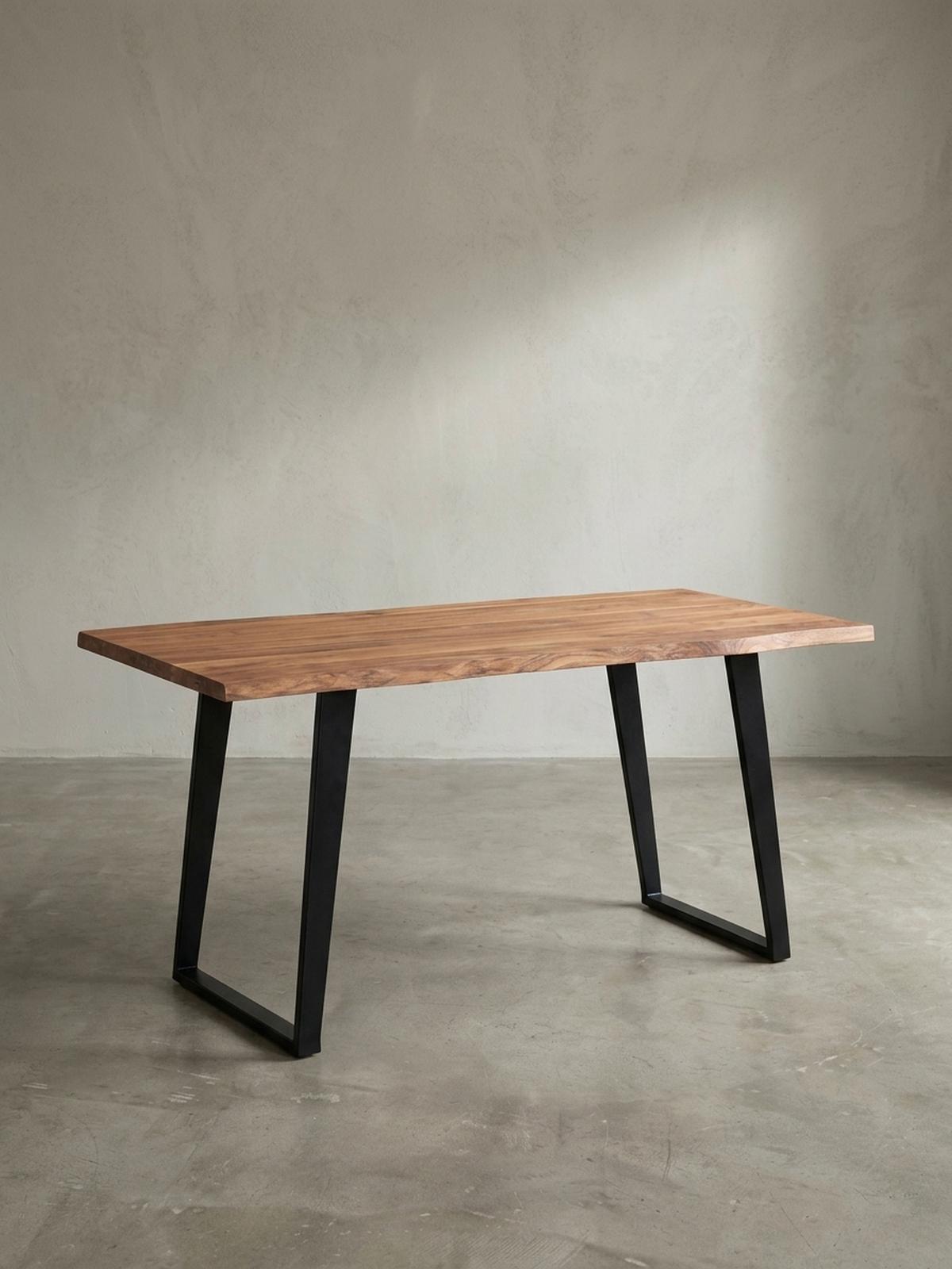 ESSTISCH Massivholz Baumkante Metall U-Gestell Handgefertigt ATOLL, Goldbraun-Schwarz 120x60x76 cm - Schwarz/Braun, Holz/Metall (60/120/76cm) - KADIMA DESIGN