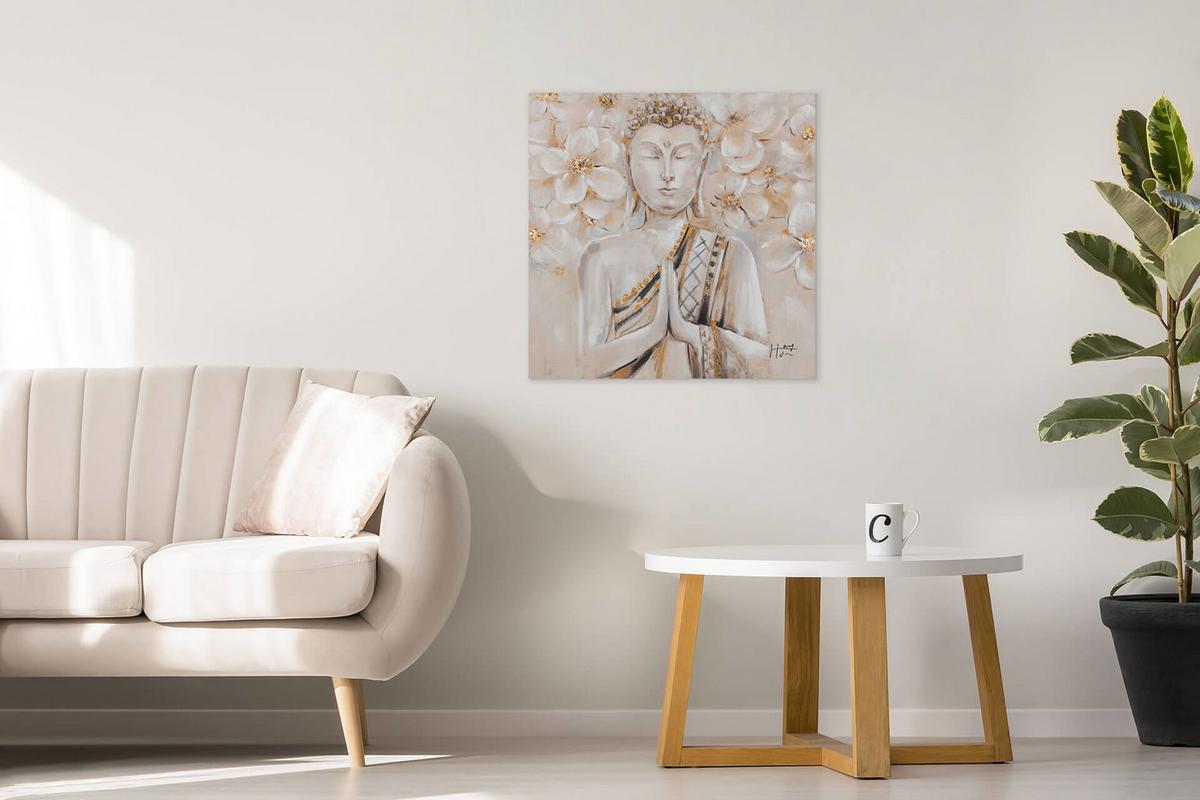 ACRYLBILD HANDGEMALT 80/80 cm - Beige/Weiß, Holz/Textil (80/80cm) - KUNSTLOFT