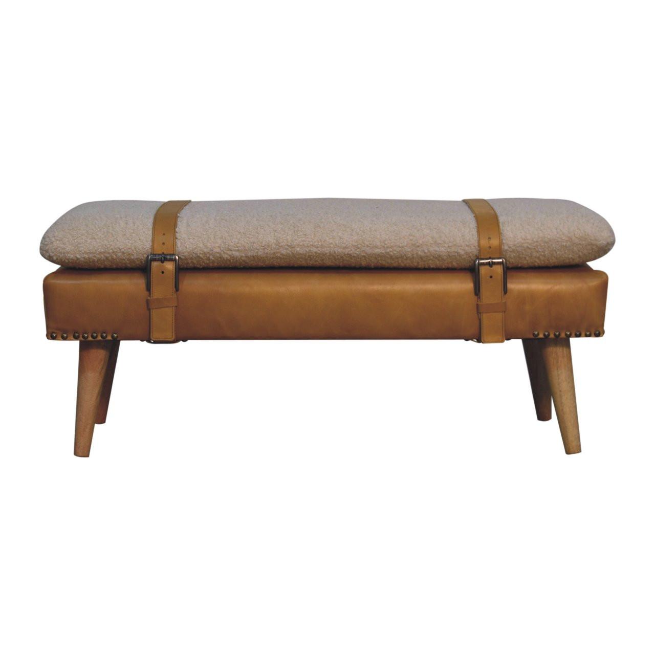 HOCKERBANK Boucle Büffelleder Tan - Braun, Leder/Holz (35/40/90cm) - Artisan Furniture