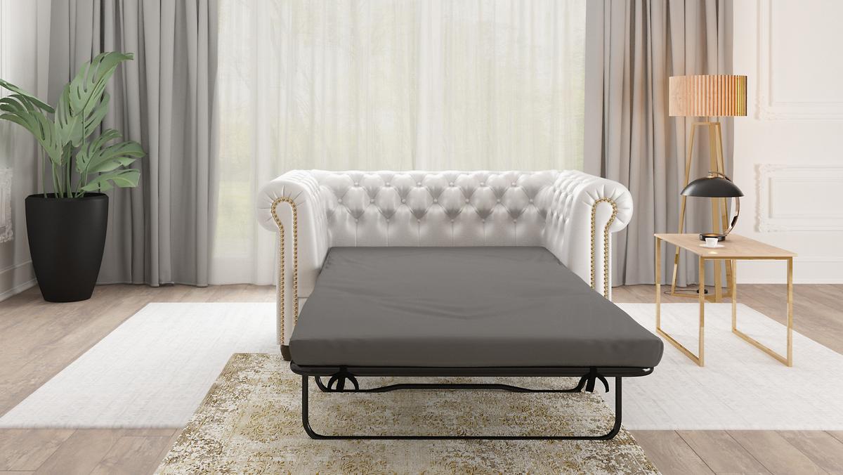 CHESTERFIELD-SOFA 2-sitzer mit Schlaffunktion Morin Weiß vegan Leder - Weiß/Braun, Holz/Textil (148/72/86cm) - S-Style Möbel