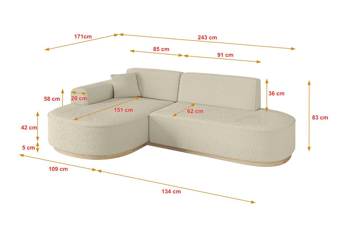ECKSOFA Ottomane Links MARI-L1-v1 - 243x171x83 cm Beige Bouclé - Beige, Holzwerkstoff/Textil (243/171cm) - ALTDECOR