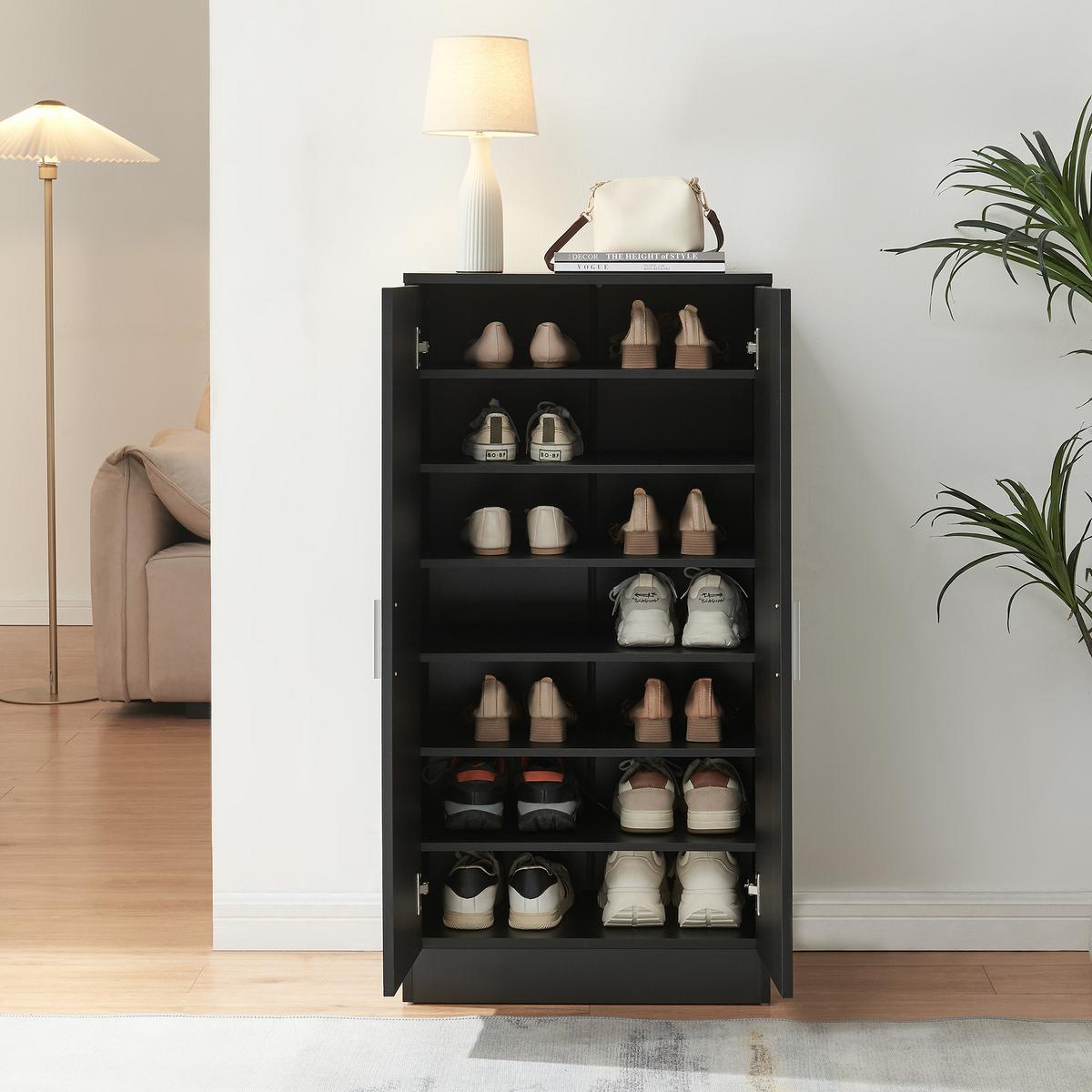 SCHUHSCHRANK Notribontaa - Schwarz, Holzwerkstoff (55/108/35cm) - [en.casa]