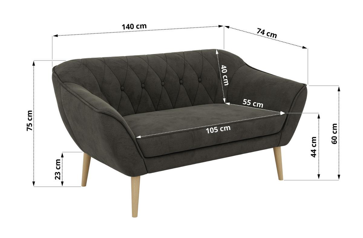 2-SITZER-SOFA PIRS - Dunkelgrau Velvet - Holzbeine - Dunkelgrau/Buchefarben, Holzwerkstoff/Textil (140/75/74cm) - MKS
