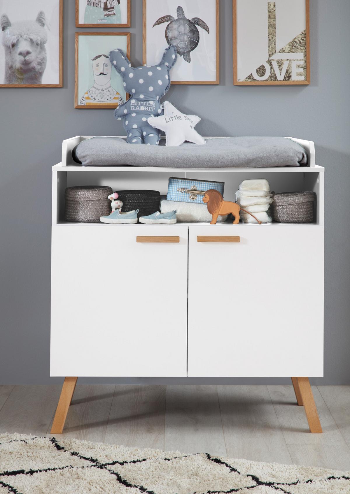 WICKELKOMMODE weiß matt mit Buche massiv, Wickeltisch 96 x 105 cm - Eichefarben/Buchefarben, Holz/Holzwerkstoff (78/105/96cm) - Top.Furn