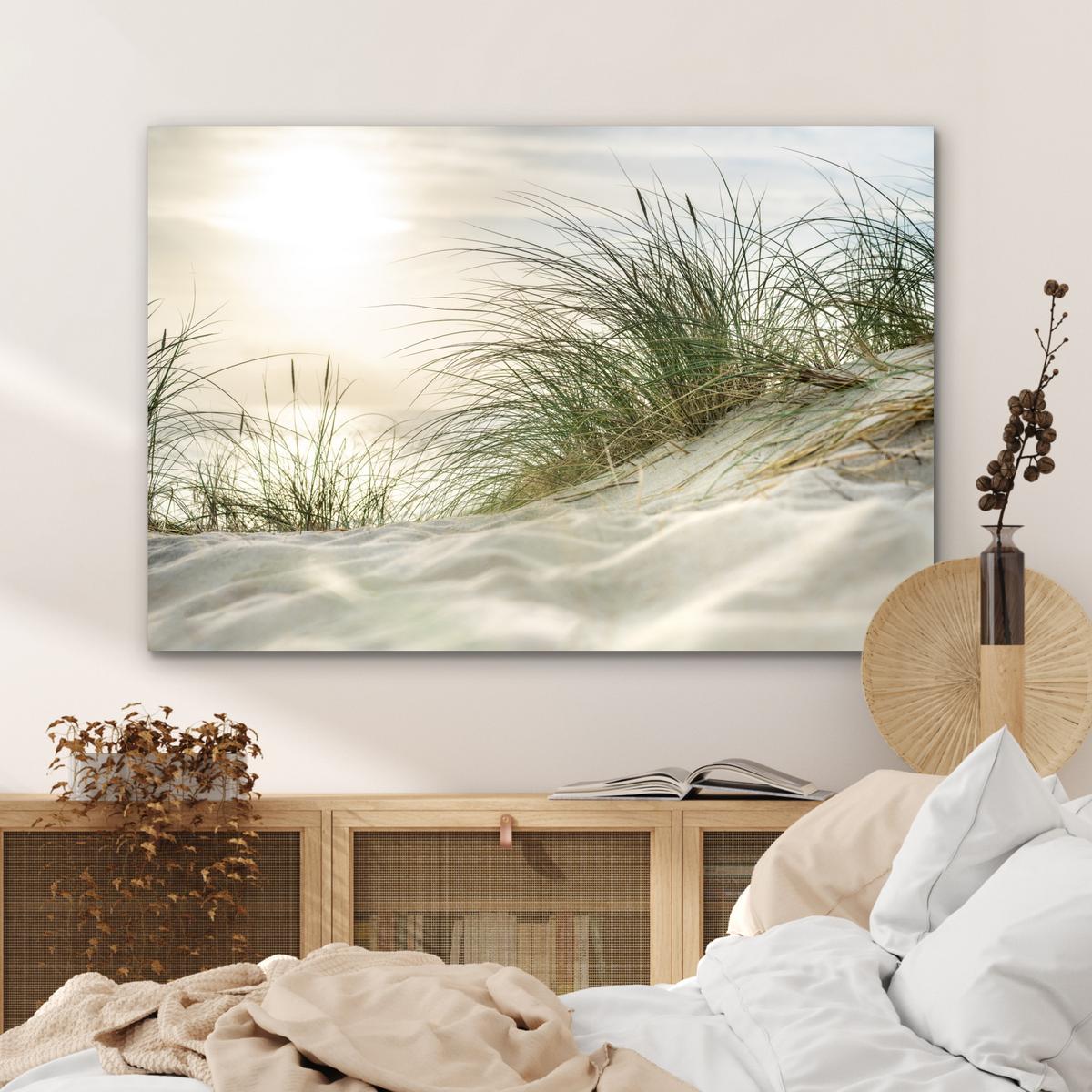 METALLBILD Dünen mit Strandhafer in der Sonne des Nationalparks Schleswig-Holsteinisches Wattenmeer Wanddeko 90x60 cm - Creme, Metall (90/60cm) - MuchoWow