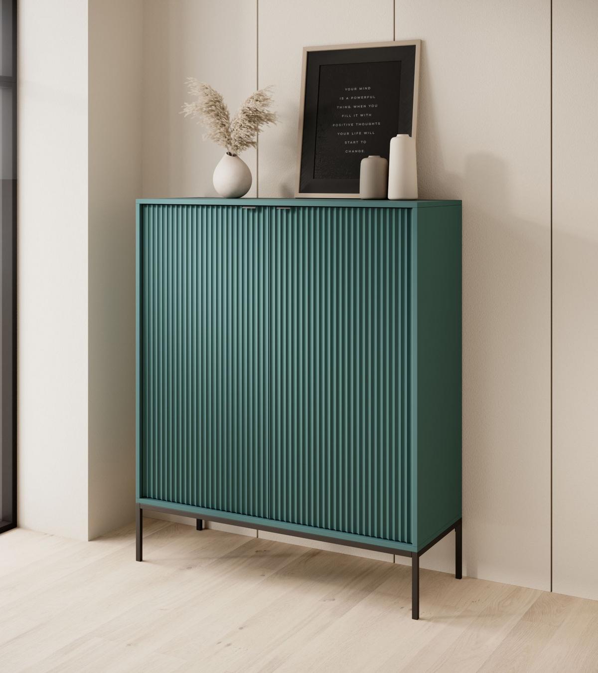 HIGHBOARD Vellore Grün mit schwarzem Gestell - Schwarz/Grün, Holzwerkstoff/Metall (104/125/39cm) - Selsey